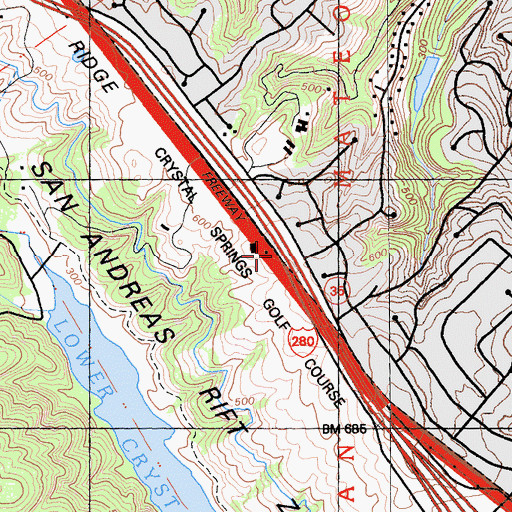 Topographic Map of Crystal Springs Golf Course, CA