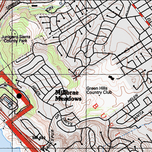 Topographic Map of Green Hills Country Club, CA
