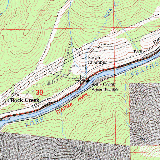 Topographic Map of Rock Creek Powerhouse, CA