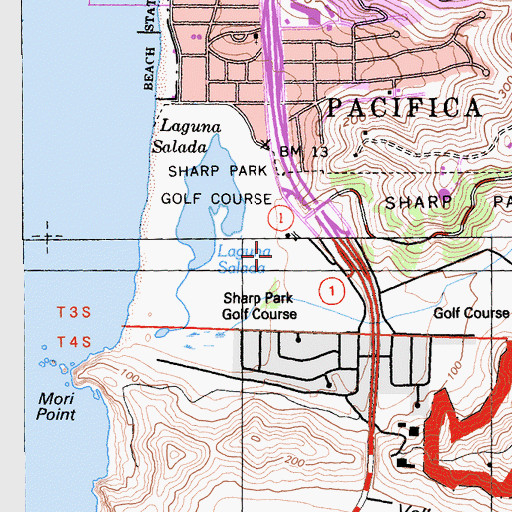 Topographic Map of Sharp Park Golf Course, CA
