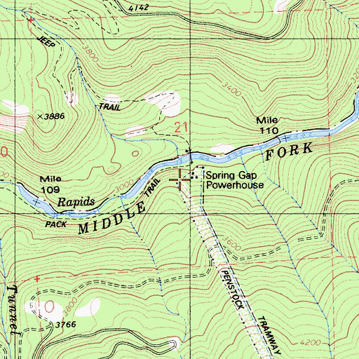 Topographic Map of Spring Gap Powerhouse, CA