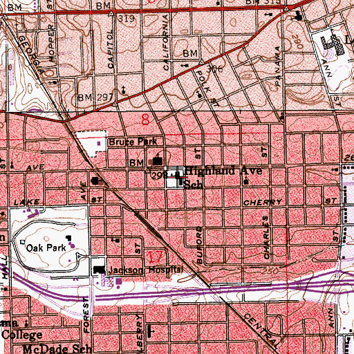 Topographic Map of Highland Avenue Elementary School, AL