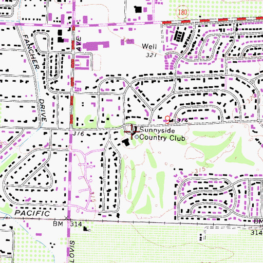 Topographic Map of Sunnyside Country Club, CA