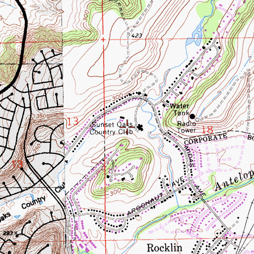 Topographic Map of Sunset Oaks Country Club, CA