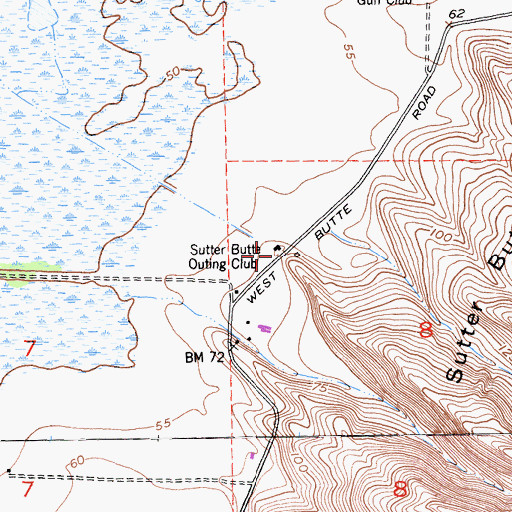 Topographic Map of Sutter Butte Outing Club, CA