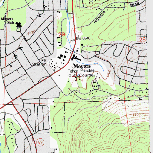 Topographic Map of Tahoe Paradise Golf Course, CA