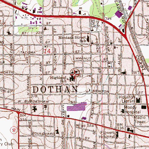 Topographic Map of Highland Elementary Grade School, AL