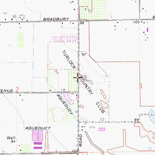 Topographic Map of Turlock Country Club, CA