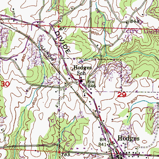 Topographic Map of Hodges Junior High School, AL