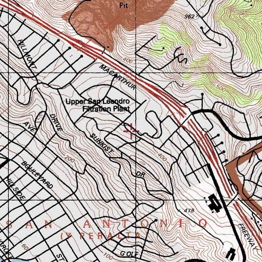 Topographic Map of Upper San Leandro Filtration Plant, CA