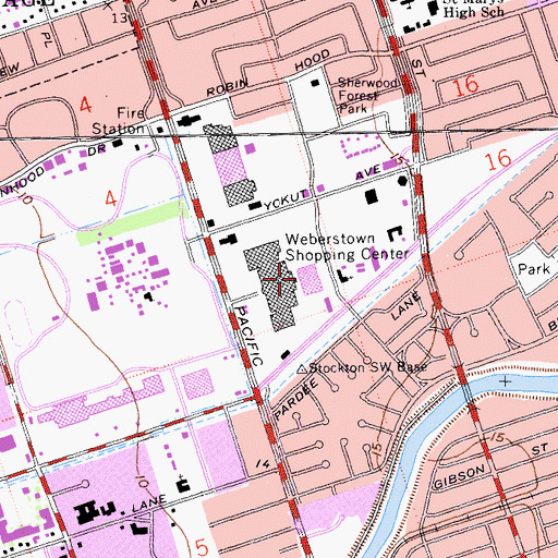 Topographic Map of Weberstown Shopping Center, CA