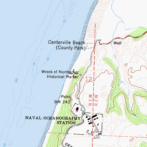 Topographic Map of Wreck of Northerner Historical Mark, CA