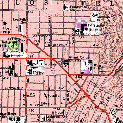 Topographic Map of Allied Artists Studios, CA