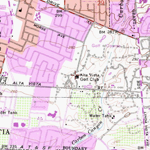 Topographic Map of Alta Vista Golf Club, CA