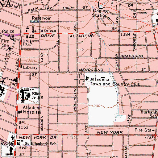 Topographic Map of Altadena Town and Country Club, CA