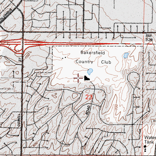 Topographic Map of Bakersfield Country Club, CA