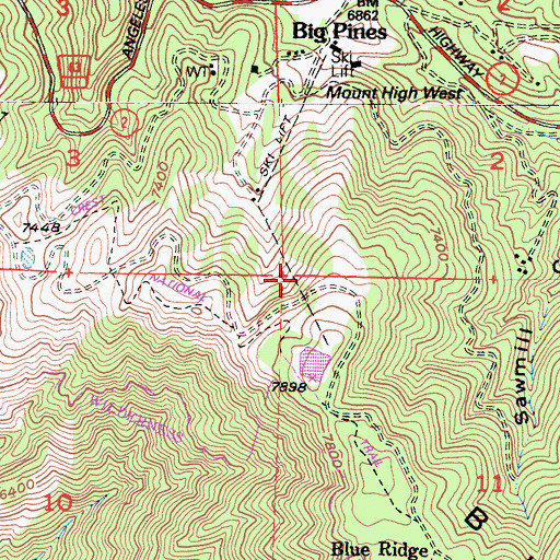 Topographic Map of Blue Ridge Ski Lift, CA