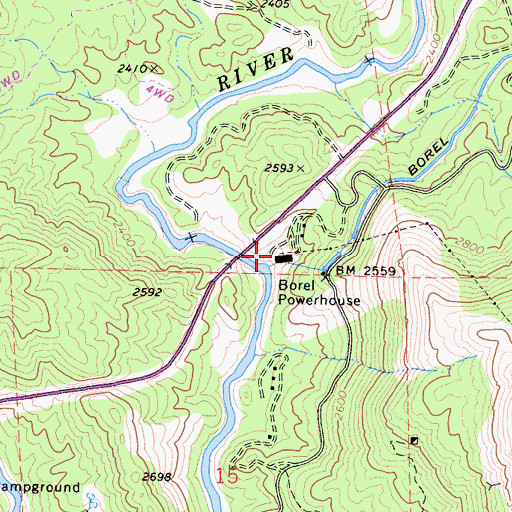 Topographic Map of Borel Powerhouse, CA