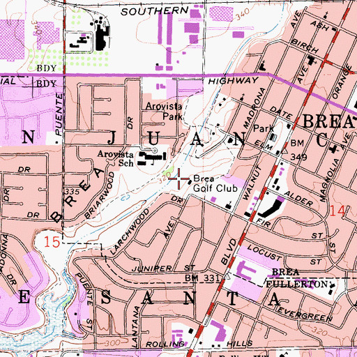 Topographic Map of Brea Municipal Golf Course, CA