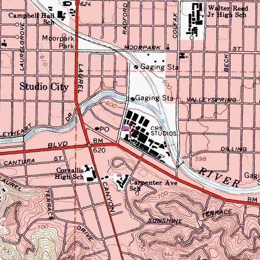 Topographic Map of CBS Studios, CA