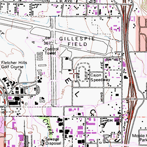 Topographic Map of Cajon Speedway, CA