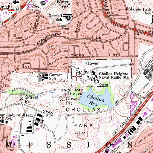 Topographic Map of Chollas Heights Naval Radio Station, CA