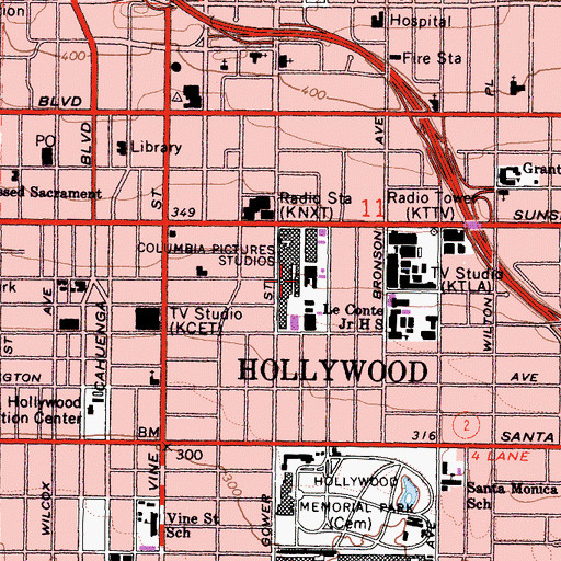 Topographic Map of Columbia Picture Studios, CA