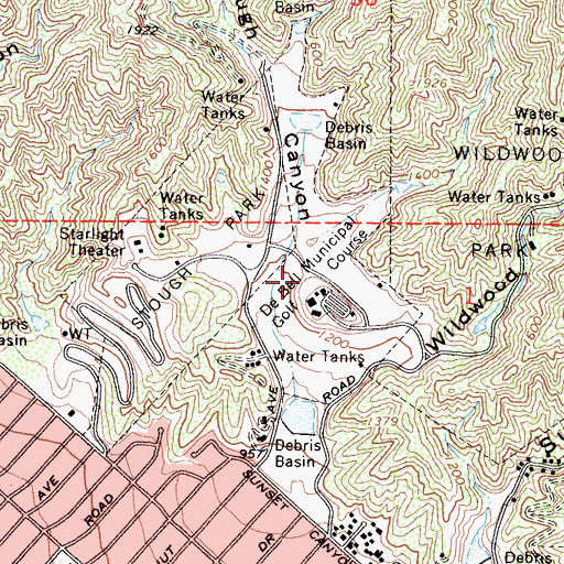 Topographic Map of De Bell Municipal Golf Course, CA