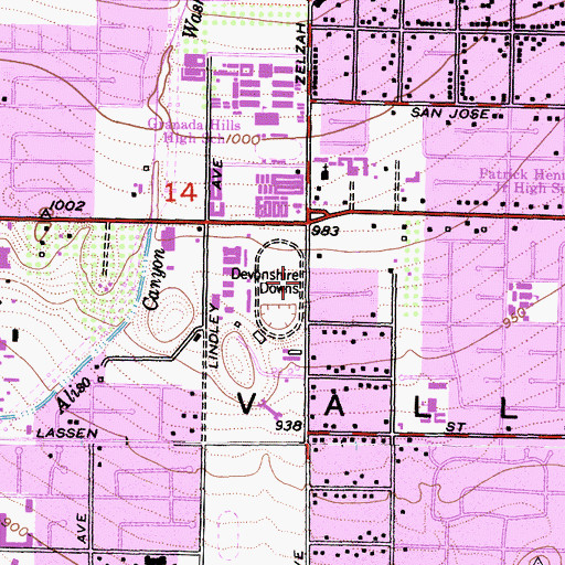 Topographic Map of Devonshire Downs, CA
