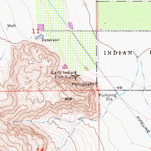 Topographic Map of Early Indian Fish Traps, CA
