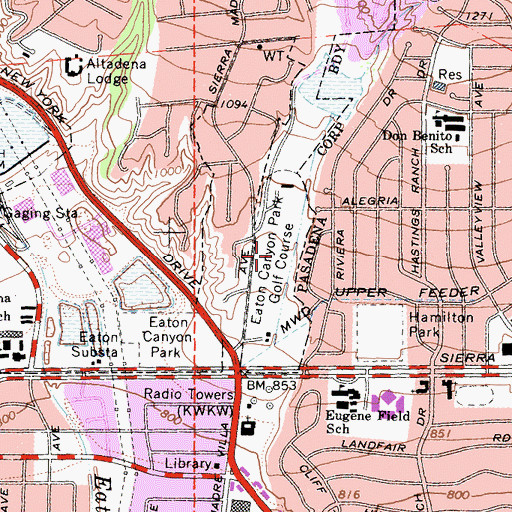 Topographic Map of Eaton Canyon Park Golf Course, CA