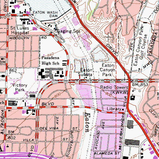 Topographic Map of Eaton Substation, CA