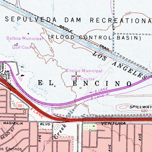 Topographic Map of Encino Municipal Golf Course, CA