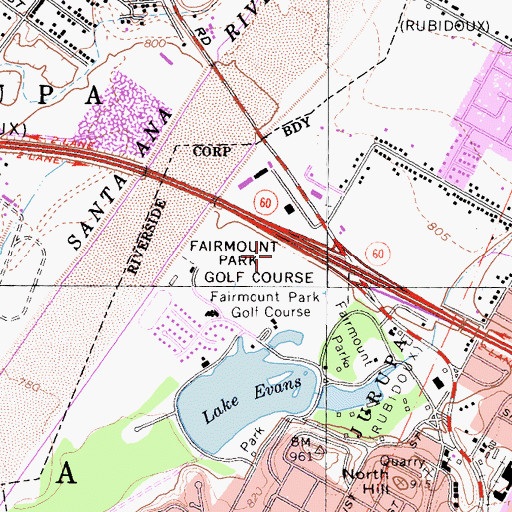 Topographic Map of Fairmont Park Golf Course, CA
