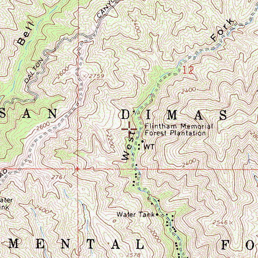 Topographic Map of Flintham Memorial Forest Plantation, CA