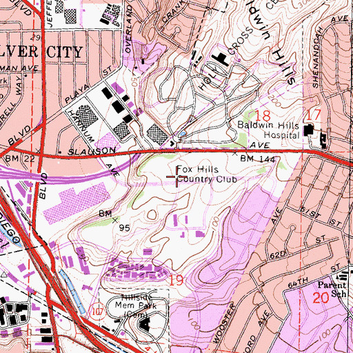 Topographic Map of Fox Hills Country Club, CA