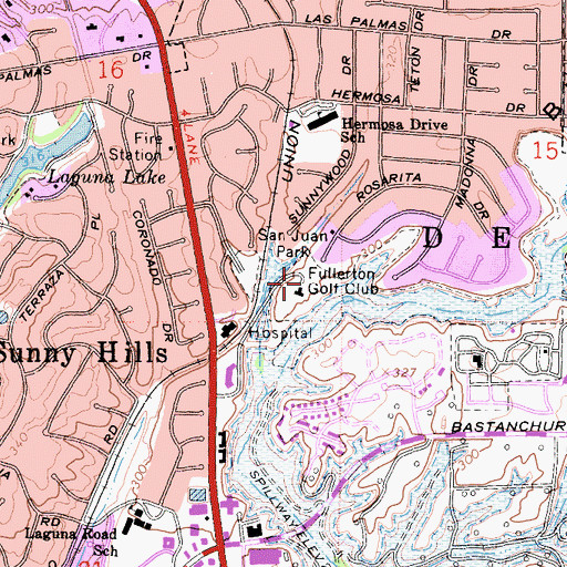 Topographic Map of Fullerton Municipal Golf Course, CA