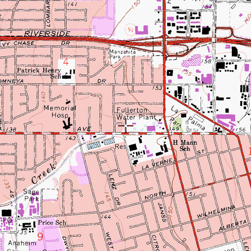 Topographic Map of Fullerton Water Plant, CA