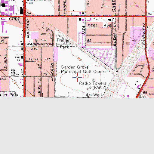 Topographic Map of Willowick Municipal Golf Course, CA