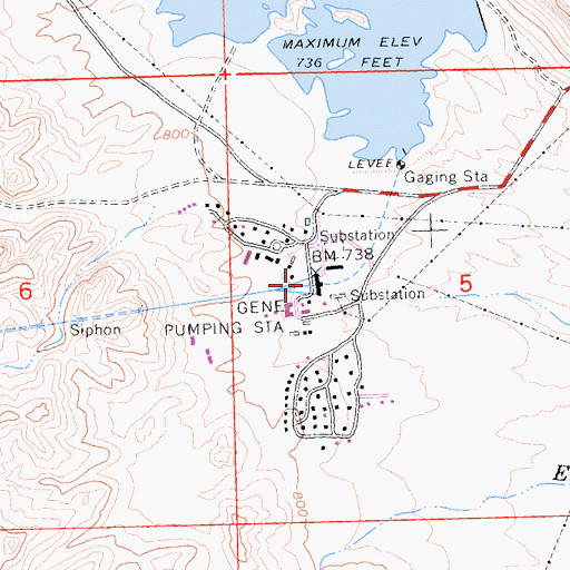 Topographic Map of Gene Pumping Station, CA