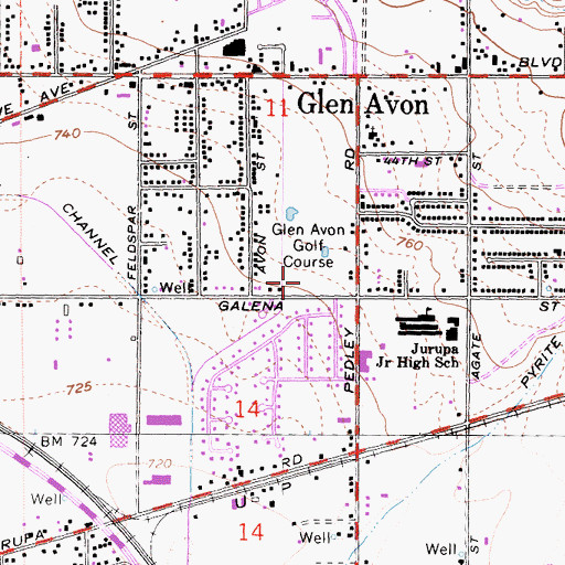 Topographic Map of Glen Avon Golf Course (historical), CA