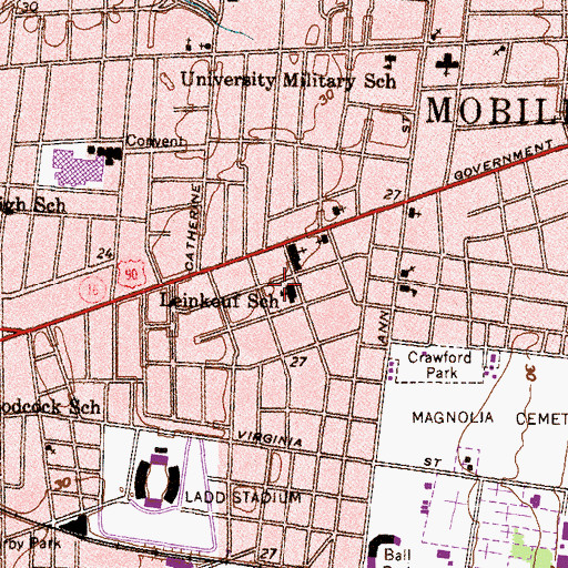 Topographic Map of W H Leinkauf Elementary School, AL