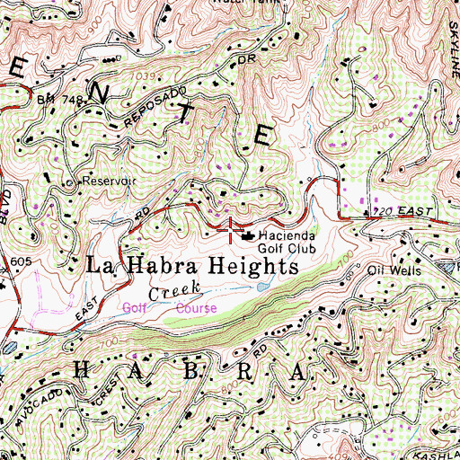 Topographic Map of Hacienda Golf Club, CA