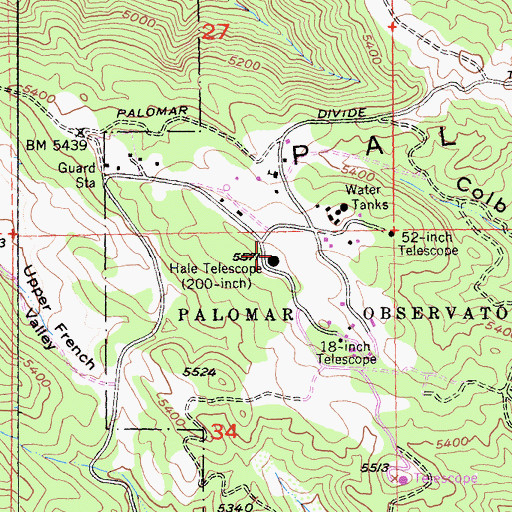 Topographic Map of Hale Telescope, CA