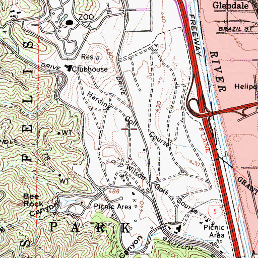Topographic Map of Harding Golf Course, CA