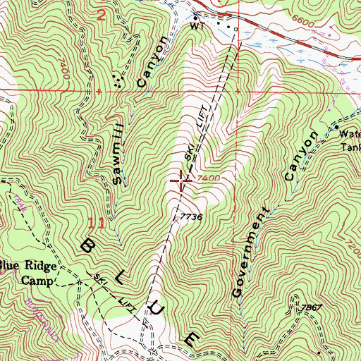 Topographic Map of Holiday Hill Ski Lift, CA