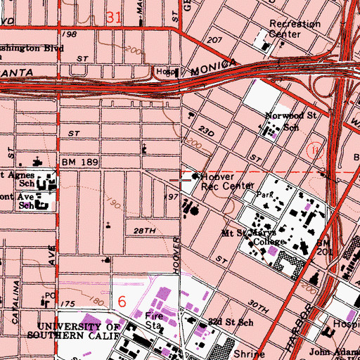 Topographic Map of Hoover Recreation Center, CA