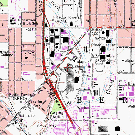 Topographic Map of Inland Shopping Center, CA