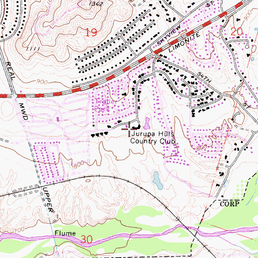 Topographic Map of Jurupa Hills Country Club, CA