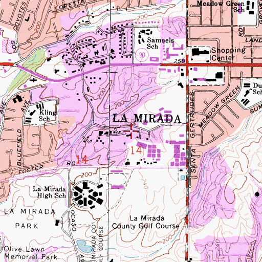 Topographic Map of La Mirada County Golf Course, CA